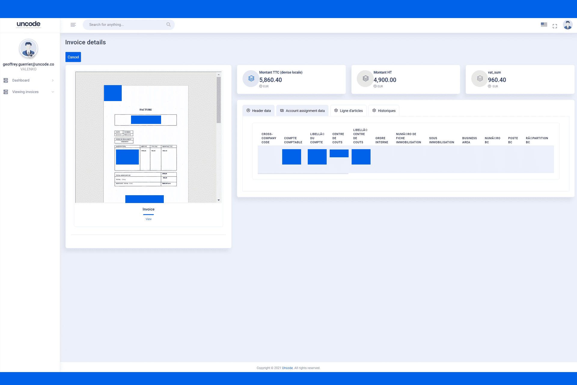 Uncode Invoice Archive - Invoice Accounting Data BasWare Application