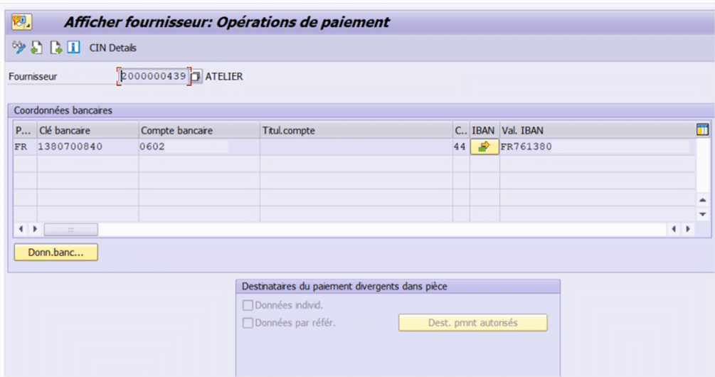 SAP Finance - F110 - Coordonnées Bancaire du fournisseur