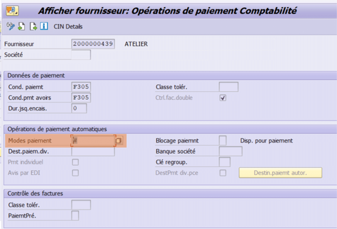 SAP Finance - F110 - Mode de paiement manquant